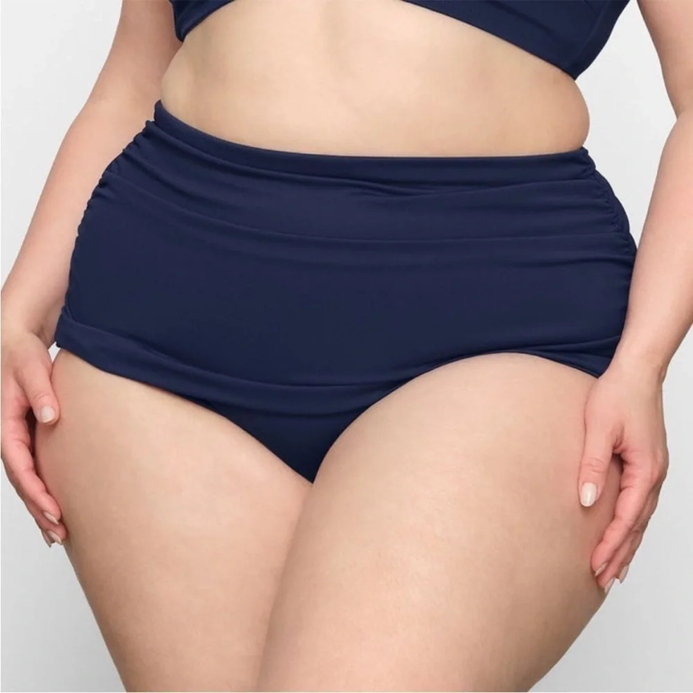 NWT SKIMS Sculpting Swim Ruched High Waist Bottom in midnight Size XXS